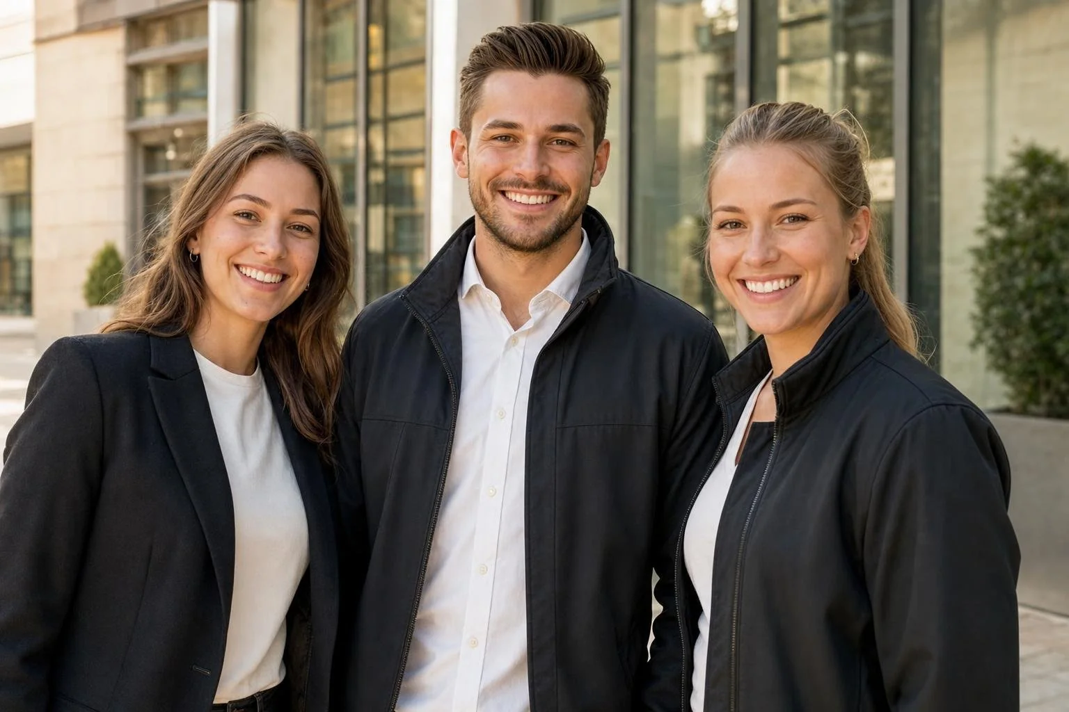 Freundliches Team von Mars Paratus vor einem modernen Gebäude